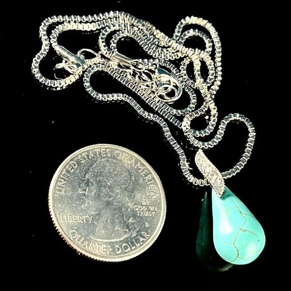 BBN Turquoise & Sterling w/ zircon accent Pendant & Chain - Picture 8 of 12